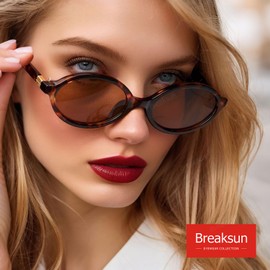 Breaksun Retro Oval Sunglasses for Women Men Trendy Round Sunnies 90s Vintage Style (Tortoise/Brown+Black/Grey)