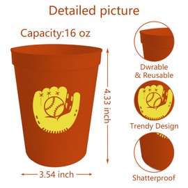 Usumz Softball Birthday Plastic Cups 16oz Sports Softball Game Party Decoration Girls Sport Theme Juice Reusable Cups Softball Bachelorette Party Drinkware 12Pcs Red Gold
