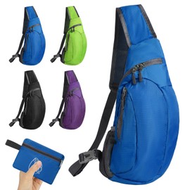 Foldable Sling Bag Small Sling Bag Lightweight Crossbody Backpack for Men One Strap Shoulder Chest Bag Sling Rucksack Bag for Hiking Cycling Travelling Outdoor (Blue)