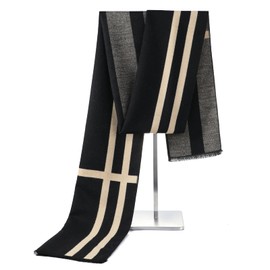 Plaid Scarf for Men Soft Warm Winter Scarves Mens Fashion Scarf Soft Long Shawl Black & Beige Cross