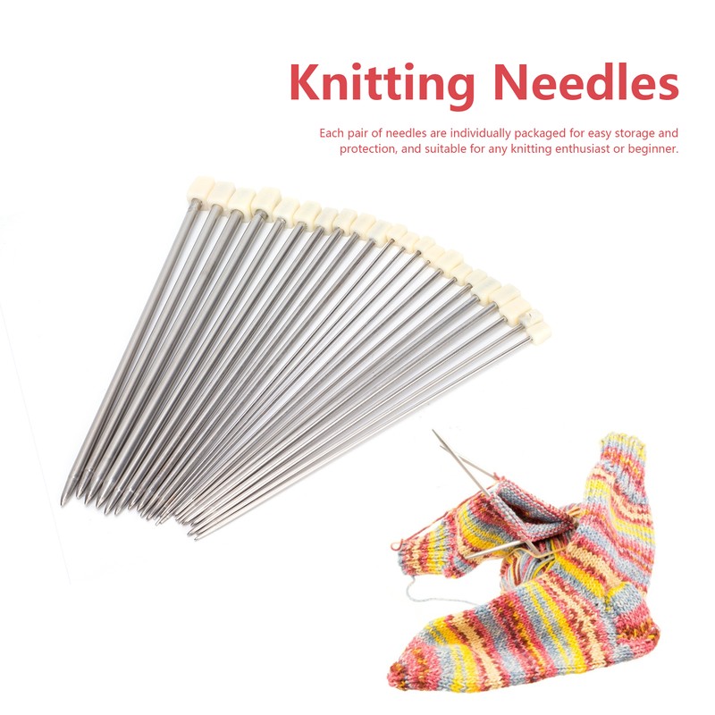 22Pcs Knitting Needles Stainless Steel Straight Single Pointed HandMade Wool
