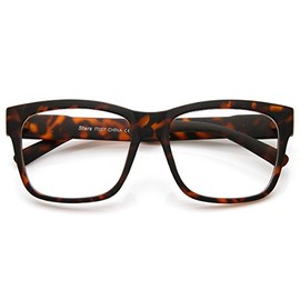zeroUV Casual Bold Thick Square Frame Clear Lens Horn Rimmed Glasses (Matte Tortoise)