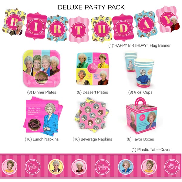 Golden Girls Party Supplies (Deluxe) Golden Birthday Party Pack, 66 Piece Set, by Prime Party