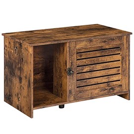 HOOBRO Cat Litter Box Enclosure, Hidden Cat Litter Box Furniture with Louvered Door, Spacious Hidden Cat Washroom with Divider, Cat Furniture Cabinet, Wooden Pet House, Rustic Brown BF07MW01
