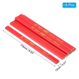 PATIKIL Carpenter Pencils, 6 Pcs Flat Octagonal Hard Construction Pencils Industrial Pencil Lumber Pencil with Scale and Red Ink for Woodworking Marking and Concrete Marking, Red