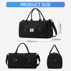 Gym Bag for Women Mens,Small Travel Duffle Bags with Shoe Compartment Carry On Weekender Bag with Toiletry Bag Weekend Overnight Bag Sports Gym Tote Bags Swimming Yoga Workout Black