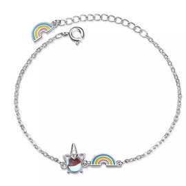 ZARD Unicorn Rainbow Charm Link Chain Bracelet for Girls in Sterling Silver