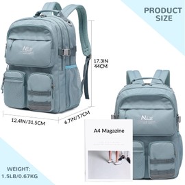 El-fmly Water Resistant Backpack for Teen Girls Boys Students, Casual Multi Pockets Daypack with 15.6 inch Laptop pocket for Travel School College (Grey Blue)