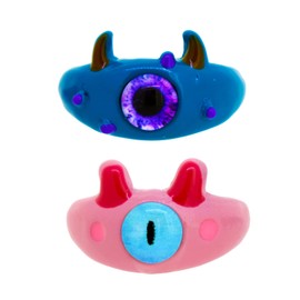 EjszaKod Y2K Enamel Blue Pink Little Monster Rings Set for Women Colorful Stacking Rings Finger Bands Rings Set Adjustable Wrap Open Ring 6 to 9 (Blue + Pink Monster)