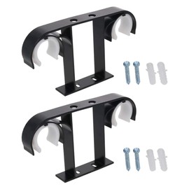 MroMax 2 Pcs Aluminum Alloy Curtain Rod Brackets Double Curtain Rod Ceiling Wall Bracket for 28mm Diameter Curtain Pole Black