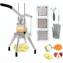 Havulhua Upgrade Stainless Steel Vegetable Cutter: Ideal for potatoes, tomatoes, peppers, mushrooms.3 Replacement Blades (1/4", 3/8", 1/2") for various widths. Doubles cutting efficiency.