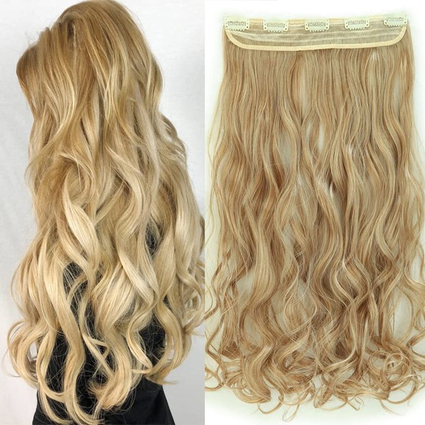 TESS Clip-In Extensions Like Real Hair, Medium Blonde / Light Blonde Hair Extensions, 1 Piece, 5 Clips, Wavy Hair Extensions, Hair Thickening, 24 Inches (60 cm), 120 g
