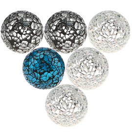 Kepfire Round Glass Sphere 6Pcs/6cm Mix-Color Orbs Mosaic Crackl Balls Dining Table Centerpiece Christmas Party Decoration