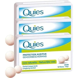 Quies - Ear Plugs for Hearing Protection with Natural Wax - 3 Boxes of 24 Balls
