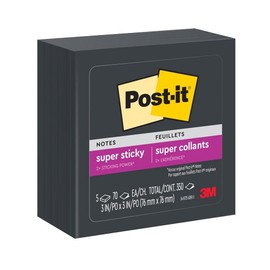 3M Post-it Notas Super Adhesivas color Negro, 5PK con 70 hohas