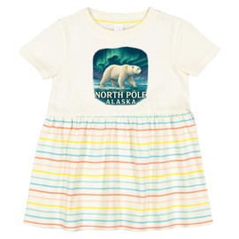 inktastic North Pole Alaska Polar Bear Aurora Infant Dress 18 Months Natural with Stripes 45c97