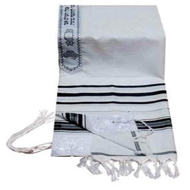 Acrylic Tallit (imitation Wool) Prayer Shawl in Black and Silver Size 24" L X 72" W