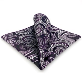 [S&W SHLAX&WING] Men's Dark Purple White Black Color Edge Paisley Pocket Square, 12.6 x 12.6 inches (32 x 32