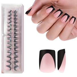 Jsiallye Pink Deep French Gel Nail Tips, 150Pcs Black French Tip Press on Nails,Short Square Pre-lasting Soft Gel Nail, No Need to File 4 in 1 Nail Tips,Soak off Acrylic Fake Nail Extensions 15 Sizes