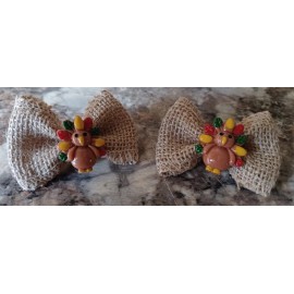 Unbranded Burlap Hair Bow 3" Thanksgiving Turkey Orange Alligator Clip CUTE (2)