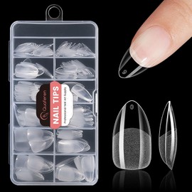 Quaferen Almond Nail Tips Medium: 240pcs Pre-shape Acrylic Fake Nails Tips Almond Shape - 12 Sizes Soft Gel Full Cover Clear Gelly Press on False Tip for Nail Extension Salon Home