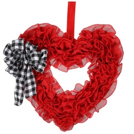 Gadpiparty Valentines Day Wreath Burlap Heart Shaped Wreath with Buffalo Plaid Bows Door Hanging Wreath Heart Garland for Front Door Valentines Day Party Supplies Decorations
