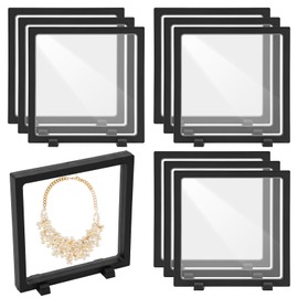 Afcabakila 10Pcs 3D Floating Frame Display Case, 7x7x0.8 inch Transparent PE Film Suspension Storage Box with Stands, Floating Frame Display Holder Stand for Jewelry Coins Medals Collectibles, Fossils