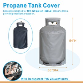 VIYOYOUNG Propane Tank Cover for 420LB (120 Gallon), 600D Heavy Duty Waterproof & Dustproof - Openable Top Zipper and Side Transparent PVC Windows