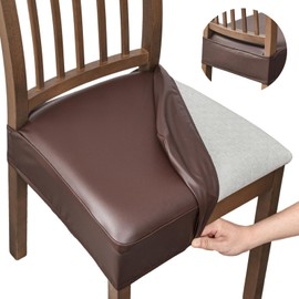 NILUOH NILUOH Waterproof Seat Covers for Dining Room Chairs Set of 6, Pu Leather Chair Seat Slipcovers Dining Chair Cover Removable Washable Chair Protctor Cover, Rear Covers (PU-Coffee)
