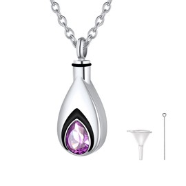 U7 Teardrop Urn Necklace Stainless Steel Ashes Necklace for Women, Keepsake Urns Pendant Necklace for urn Necklaces Ashes Jewelry Gifts with June Birthstone