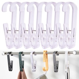 iBetterLife Clothes Pins Heavy Duty Outdoor - 8Pcs Large Laundry Hook Hangers with Clips Closet Organizer Clamps Hanging Socks Boot Bras Towels Shower Pegs for Bathroom Wardrobe Kitchen Office, Clear
