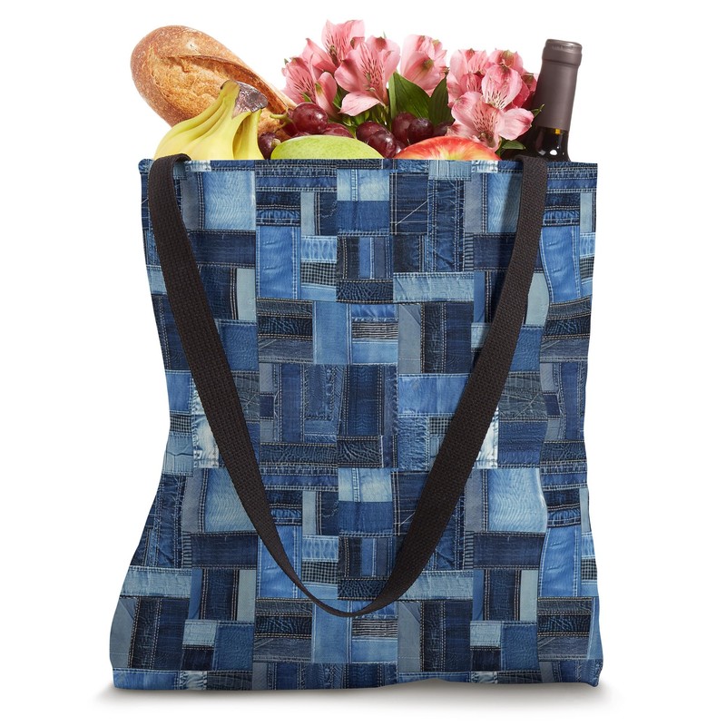 Denim Patchwork Pattern Tote Bag