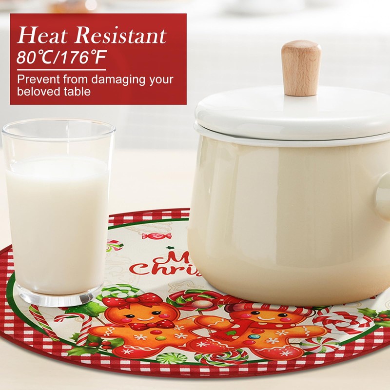 Arquiel Christmas Gingerbread Round Double-Layer Placemats, 14″, Set of 4