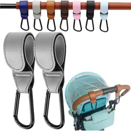 2 Piezas - Gancho Organizador Mosqueton Carrito de Bebés Organizacion Accesorios de Gancho para Silla de Paseo Bolsa de Pañales Cinturon Con Velcro. (Gris)