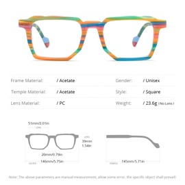 HEPIDEM Multicolor Acetate Glasses Frame Men Vintage Square Eyeglasses Optical Spectacles 9269 (9287 Red, Clear)