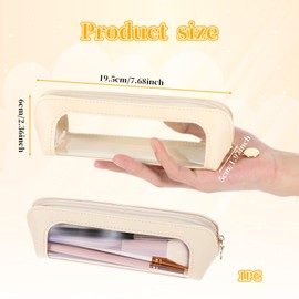 Lusofie Small Clear Makeup Bag, PU Leather Travel Makeup Brush Case with Zipper, Portable Small Cosmetic Bag for Purse, Multi-use Cosmetic Organizer Case for Women (White)