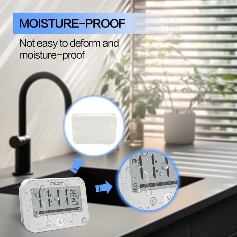 Waterproof Bathroom Wall Hanging Clock and Timer, Large Digital Shower