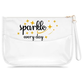 Inspirational Gift for Girl Women Clear Makeup Bag Motivational Friendship Gift for Friend Sparkle Every Day Cosmetic Bag Christmas Birthday Present for Daughter Sister Aunt Mom Toiletry Pouch