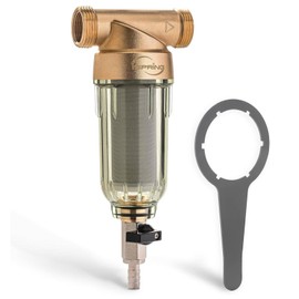 iSpring WSP-100 Reusable Whole House Spin Down Sediment Water Filter, 100 Micron Flushable Prefilter Filtration, 1" MNPT + 3/4" FNPT, Brass