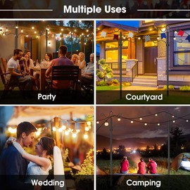 Arrinew String Light Poles 9 FT Metal Poles with Hook for Outside String Lights - Outdoor Patio Light Poles Lighting Stand for Deck, Backyard, Balcony, Hanging Basket, Lantern, Bird Feeder 4Pack