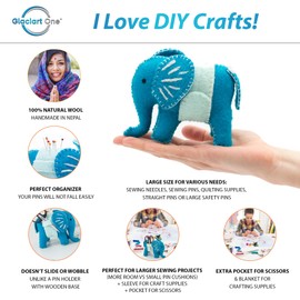 GLACIART ONE Sewing Needles & Pin Cushion Elephant | Large Size w/Sleeve for Craft Sewing Supplies & Pocket for Scissors | Also for Quilting Pins/Needles, Sewing Machine Needles, Safety Pins, T Pins