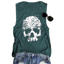 Camisas de calavera para mujer, divertidas camisetas con gráficos góticos, novedosas, camisetas de terror informales