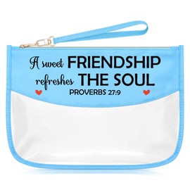 Friendship Christian Gifts for Women Proverbs 27 9 Blue Makeup Bags with Zipper Friend Birthday Gifts for Her Friendship Inspirational Gifts Cosmetic Travel Bag Organizer Bible Verse Gifts for Girls