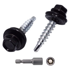 (Pack of 150 pcs) Metal Roofing Screws, 4.8 x 25 mm Painted Self-Drilling Screws With EPDM Washers, Sheet Metal Hex Screw (150, Jet Black RAL 9005)