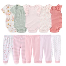 Baby Boy Girl 10 Piece Combined Type Clothing Set Cotton Baby Bodysuits and Pants Set Home Outdoor Infant Clothes
