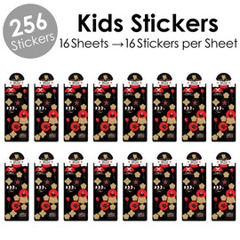 Big Dot of Happiness Red Carpet Hollywood - Movie Night Birthday Party Favor Kids Stickers - 16 Sheets - 256 Stickers
