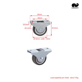 LIKERAINY Silent TPR Castors Ø 32 x 13 mm with Plate Fixing Rubber Wheels without Brake Replacement for Mobile Furniture Chest Caster Wheels Loading Capability 60kg Pack of 4 pcs