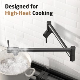 KES Pot Filler Faucet with Heat-Resistant Cartridge, 25.6" Over Stove Pot Filler, Kitchen Faucet Black with Double Joints Swing Arm Wall Mount, Stainless Steel No Lead, KN926S24LFF18-BK