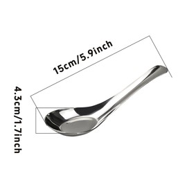 AUXBC 5PCS 6” Stainless Steel Soup Spoons, Mirror Polished Long Handle Ramen Spoons for Bouillon Dessert Cereal Wonton Thai Miso Udon