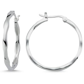 Vinani 2CWE Women's Earrings 925 - Hoop Earrings Shiny Closet Clasp - 925 Sterling Silver for Women, Sterling Silver